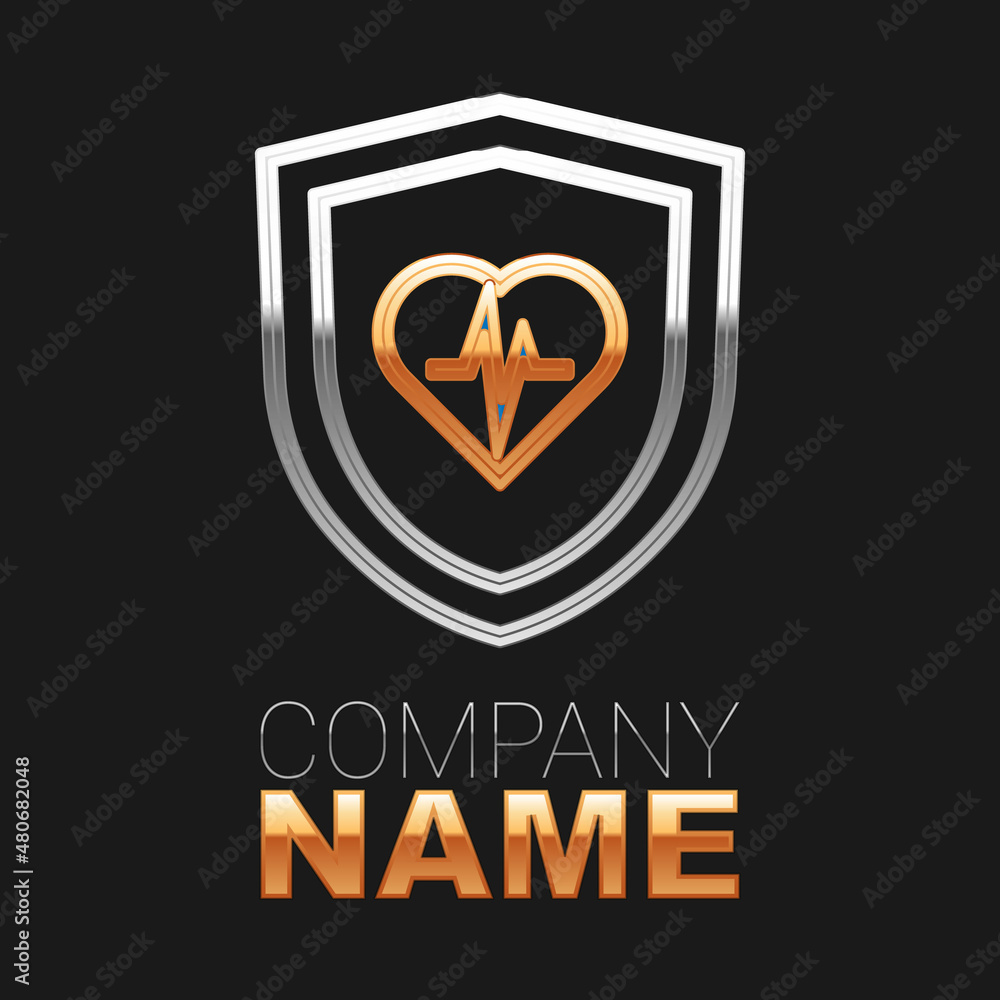 Line Life insurance with shield icon isolated on black background. Security, safety, protection, protect concept. Colorful outline concept. Vector Line Life insurance with shield icon isolated on black background. Security, safety, protection, protect concept. Colorful outline concept. Vector