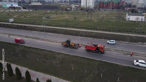 life support services clean the roads from debris. 4k drone footage