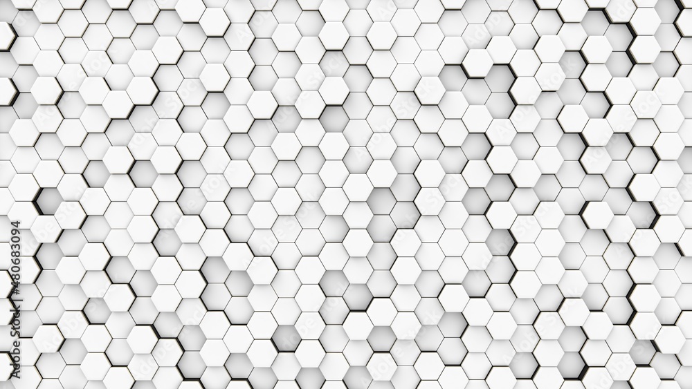 White hexagons with golden edges. 3d render abstract background. White hexagons with golden edges. 3d render abstract background.