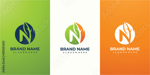 Letter N initial with leaf logo vector design template. N leaf logo design