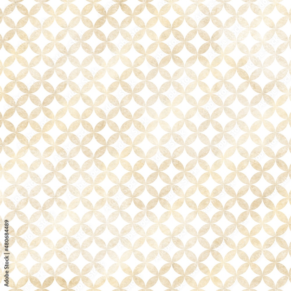 金色と白の七宝柄・背景素材　正方形　和柄　和紙風テクスチャ　上品　タイル　ゴージャス　丸　日本の伝統的な柄　