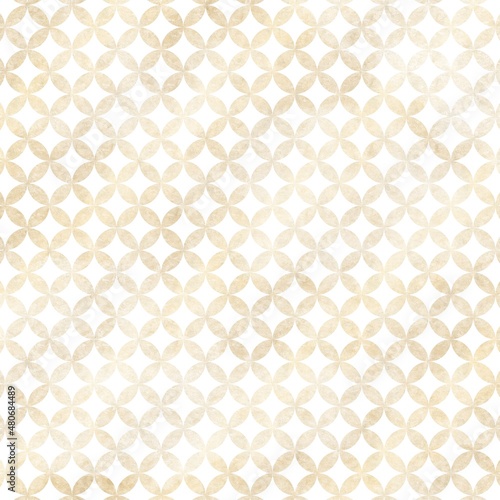 金色と白の七宝柄・背景素材 正方形 和柄 和紙風テクスチャ 上品 タイル ゴージャス 丸 日本の伝統的な柄 