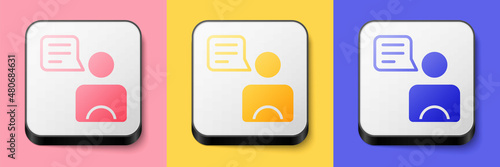 Isometric Taxi driver icon isolated on pink, yellow and blue background. Square button. Vector