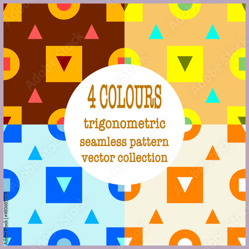 illustration of a card with letters, 4 colours trigonometric seamless pattern vector collection for fabric, wrapping and paper, Abstract background.