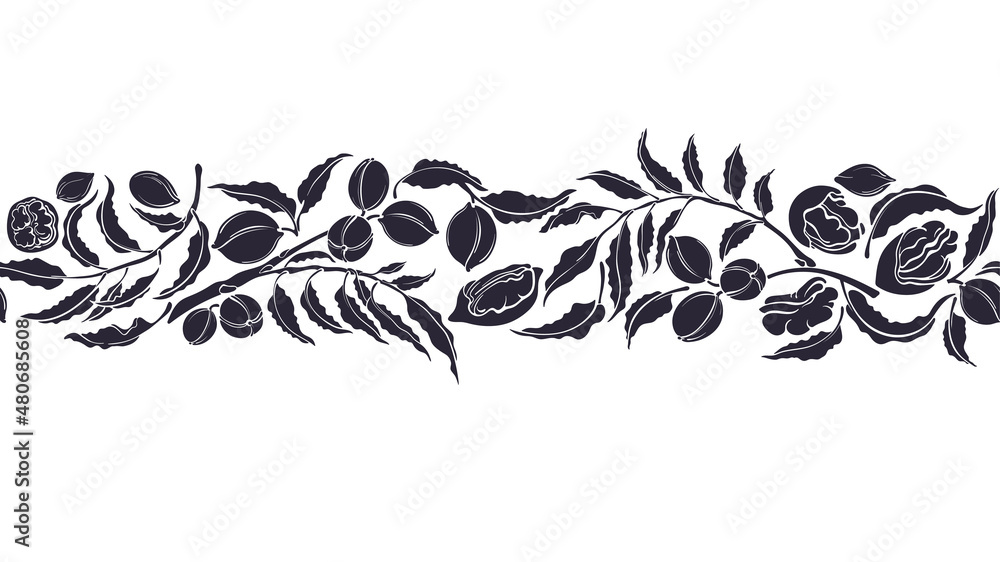 Pecan nuts seamless print Vector branch and kernel Pecan nuts seamless print Vector branch and kernel