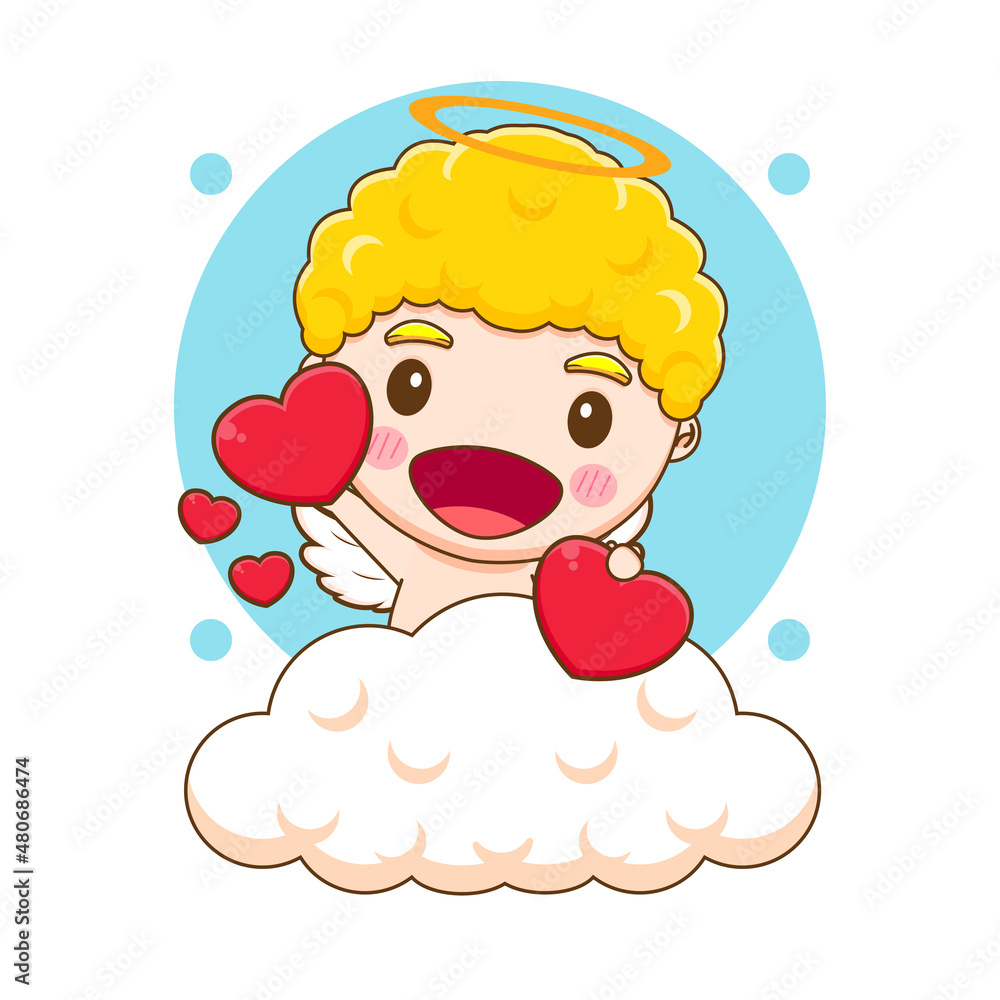 Fototapeta premium Cute Cupid angel sharing love cartoon character. Valentine's day design concept.