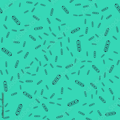 Black Education logic game for preschool kids icon isolated seamless pattern on green background. Kids activity sheet. Count the number of cubes. Vector