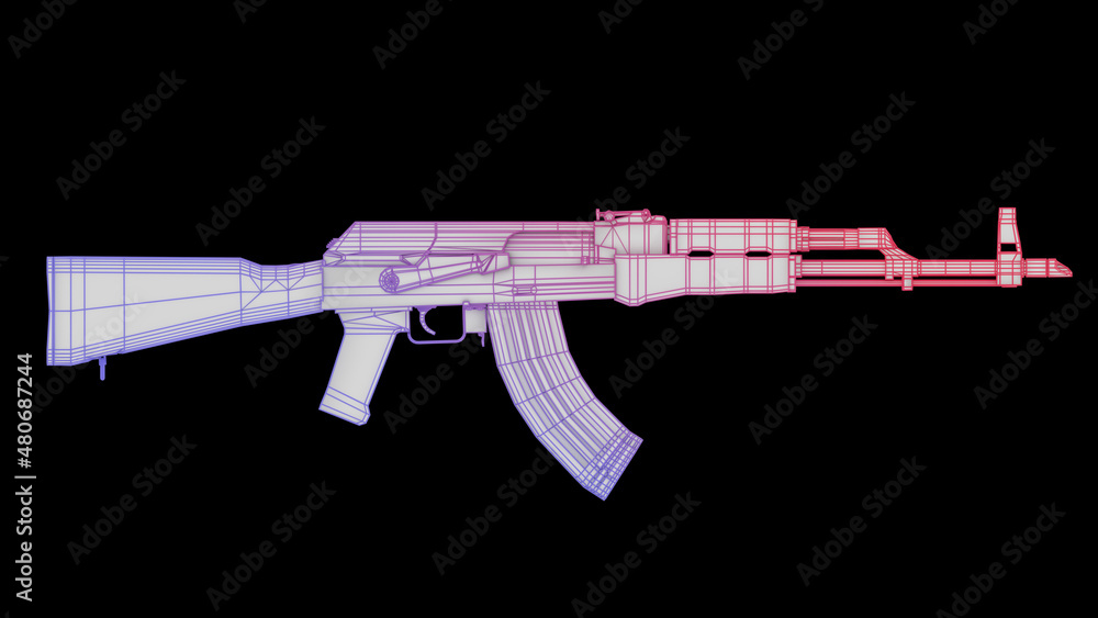 AK machine gun wireframe 3d render AK machine gun wireframe 3d render