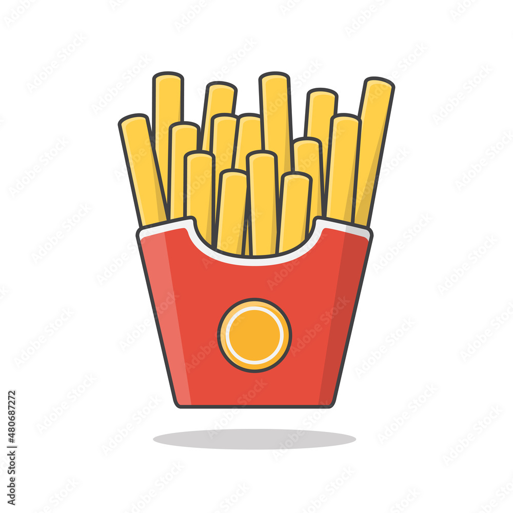 French Fries In Paper Box Vector Icon Illustration. Potato Fries In Fast Food Box Icon French Fries In Paper Box Vector Icon Illustration. Potato Fries In Fast Food Box Icon