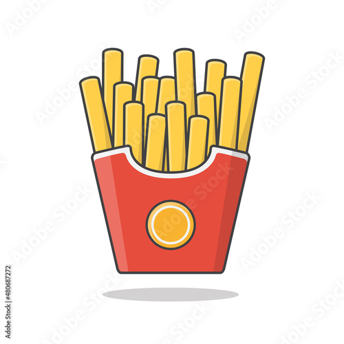 French Fries In Paper Box Vector Icon Illustration. Potato Fries In Fast Food Box Icon