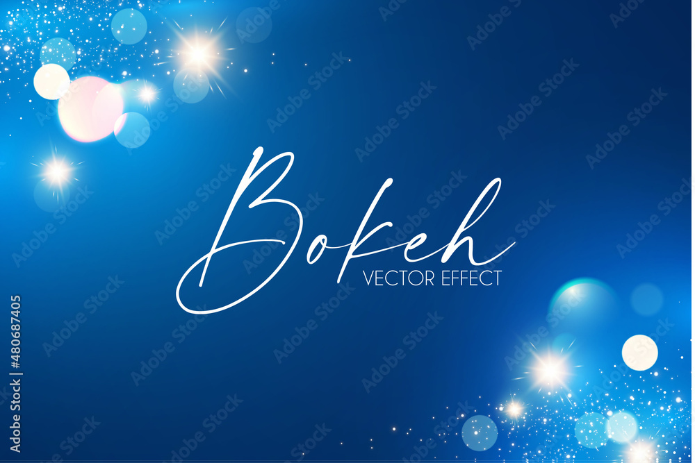 Abstract blue background with bokeh effect and lights.