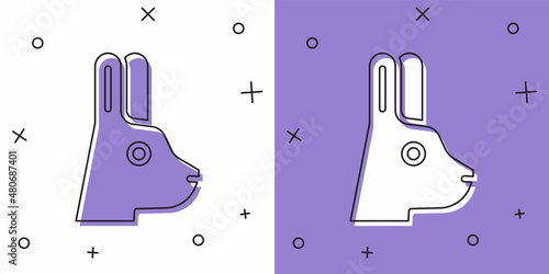 Set Rabbit with ears icon isolated on white and purple background. Magic trick. Mystery entertainment concept. Vector