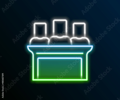 Glowing neon line Jurors icon isolated on black background. Colorful outline concept. Vector