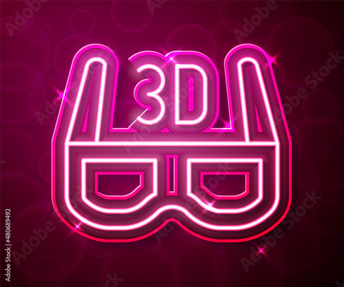 Glowing neon line 3D cinema glasses icon isolated on red background. Vector