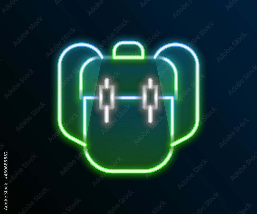 Glowing neon line School backpack icon isolated on black background. Colorful outline concept. Vector Glowing neon line School backpack icon isolated on black background. Colorful outline concept. Vector