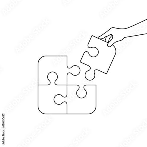 Concept teamwork metaphor outline style hand with the missing piece of puzzle vector illustration