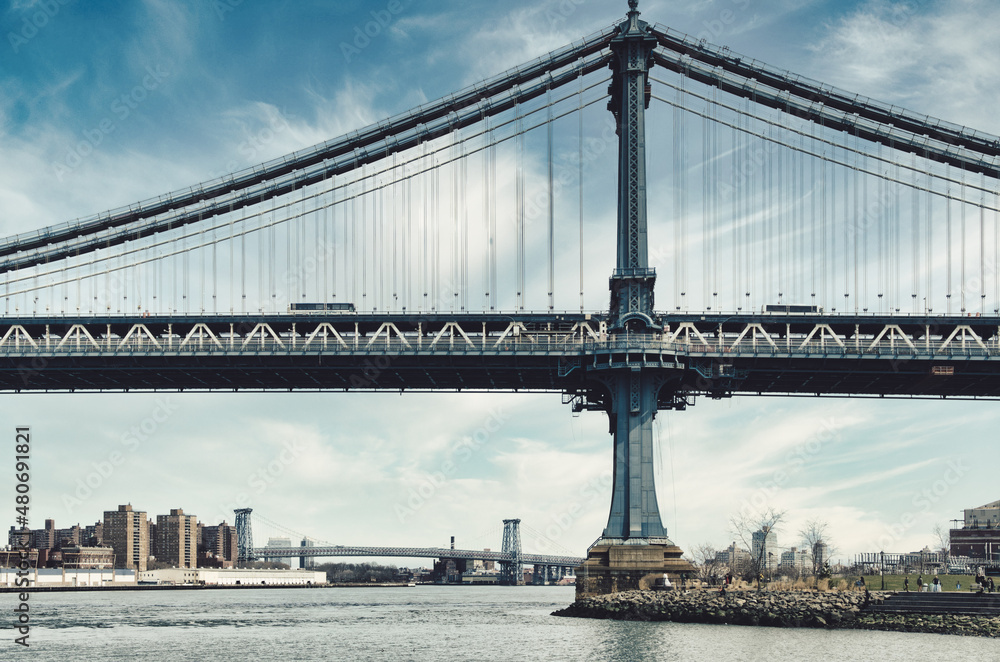 Side view of Manhattan Bridge in New York City, during daylight, usa