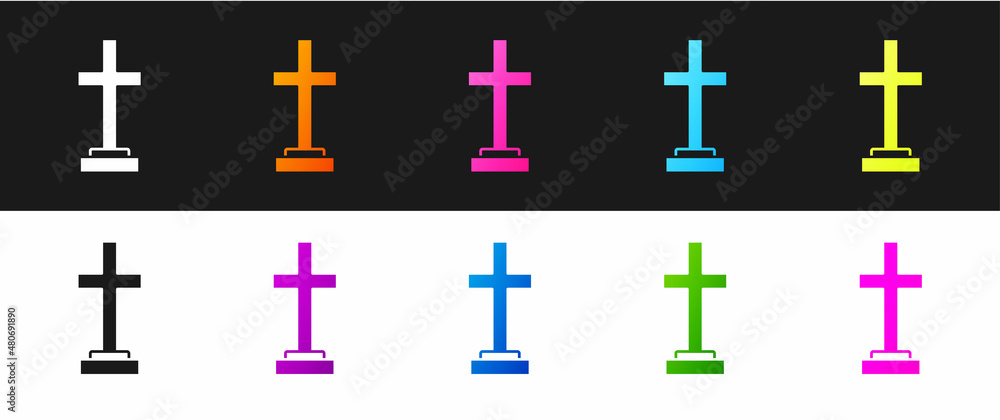 Set Grave with cross icon isolated on black and white background. Vector Set Grave with cross icon isolated on black and white background. Vector