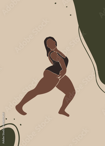 Girl  beautiful plump figure dressed in a swimsuit dancing. Great for social media posters.