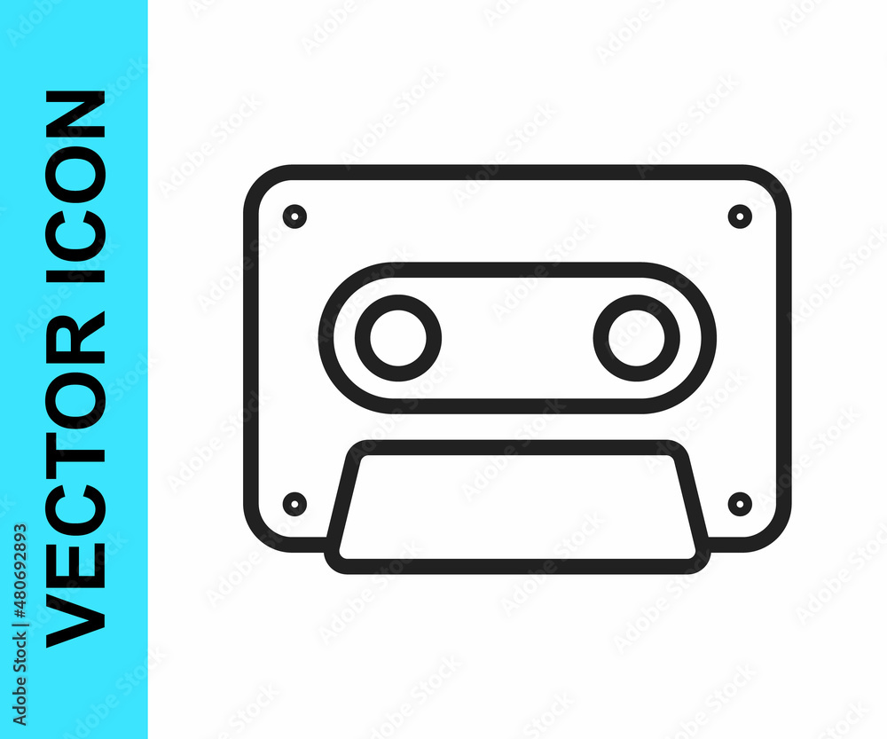 Black line Retro audio cassette tape icon isolated on white background. Vector Black line Retro audio cassette tape icon isolated on white background. Vector