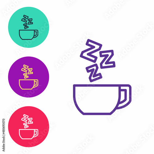 Set line Chamomile tea icon isolated on white background. A useful therapeutic drink from flowers of chamomile medicinal. Set icons colorful. Vector