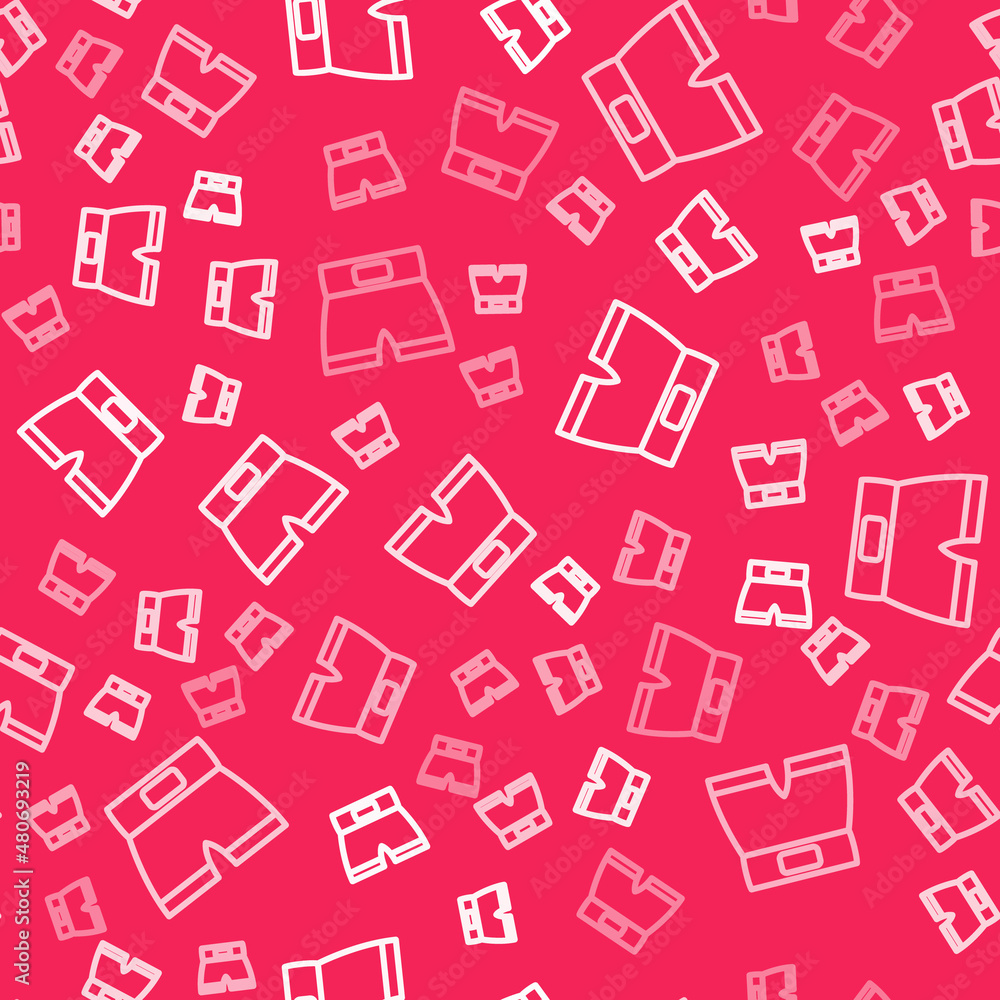 White line Boxing short icon isolated seamless pattern on red background. Vector White line Boxing short icon isolated seamless pattern on red background. Vector