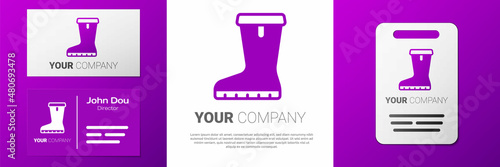 Logotype Waterproof rubber boot icon isolated on white background. Gumboots for rainy weather, fishing, gardening. Logo design template element. Vector