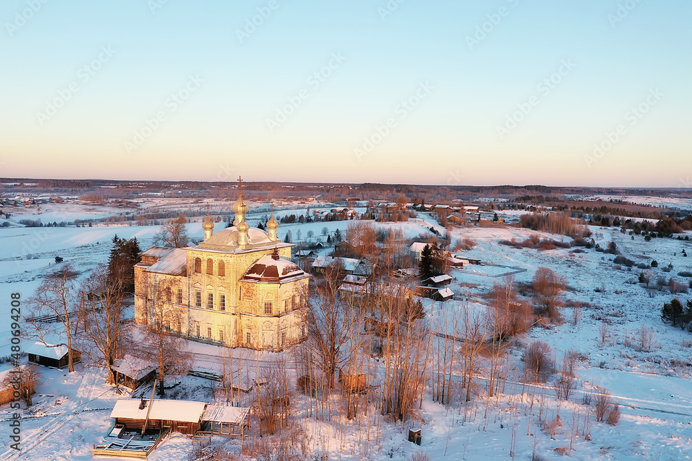 church winter drone, view temple outdoor christmas holiday