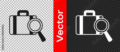 Black Airline service of finding lost baggage icon isolated on transparent background. Search luggage. Vector