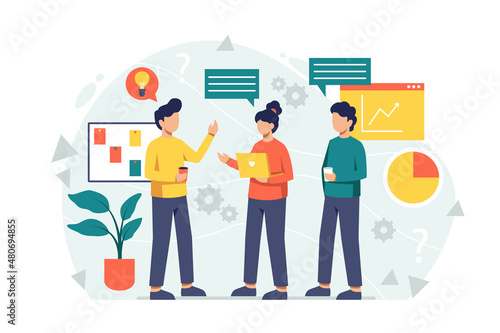 Talking concept vector Illustration idea for landing page template, conversation and speaking dialogue as communication, social information sharing, speech or discussion, Hand drawn Flat Styles