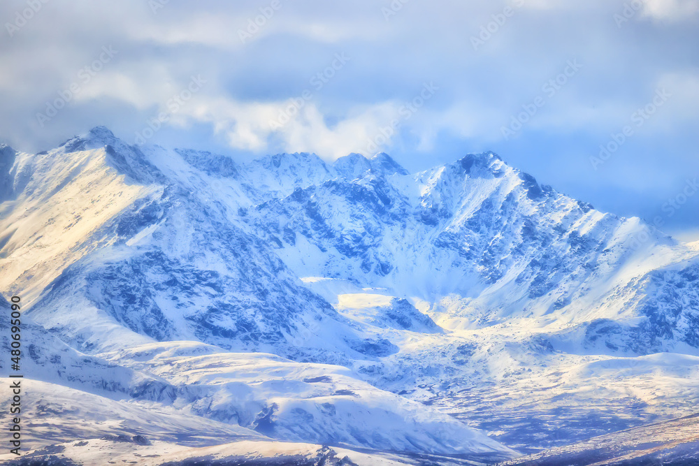 Fototapeta premium mountains snowy peaks, abstract landscape winter view