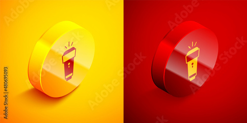 Free Download Isometric Flashlight icon isolated on orange and red background. Circle button. Vector - GFXLoad