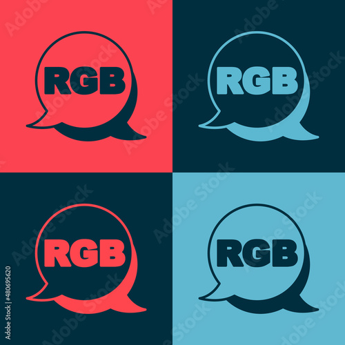 Pop art Speech bubble with RGB and CMYK color mixing icon isolated on color background. Vector