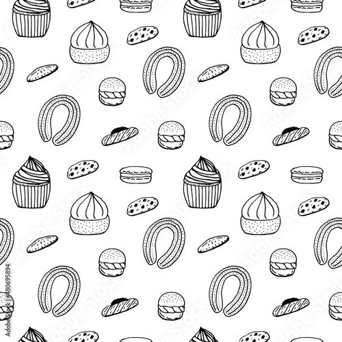 Cakes and cookies seamless pattern, hand drawing