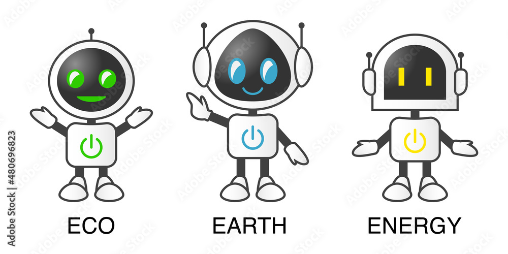 ロボット キャラクター かわいい 人工知能のカラフルセットベクターアイコンイラスト素材 Vektornyj Obekt Stock Adobe Stock