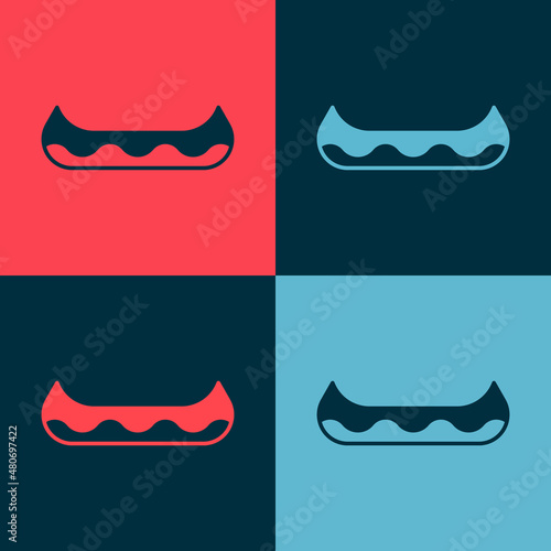 Pop art Kayak and paddle icon isolated on color background. Kayak and canoe for fishing and tourism. Outdoor activities. Vector