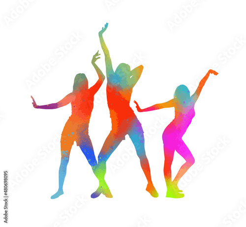 Dancing colorful girls. Vector illustration