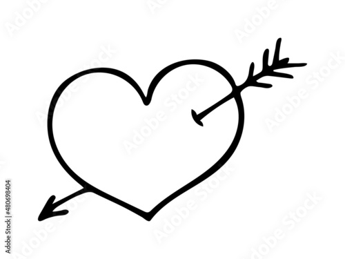 Hand drawn doodle arrow-pierced heart. Vector love clipart.