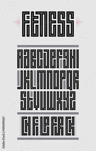 Fitness - original font. Suitable for t-shirt prints, headlines, poster designs. Vector illustration. Full set of letters.