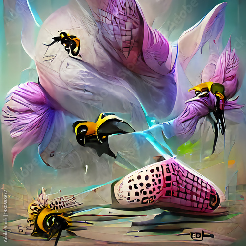 Obraz na plátně digital illustration bees flower pollination