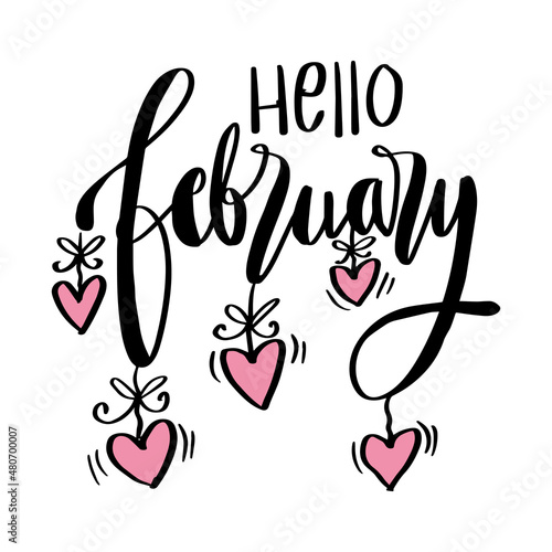 Hello February hand lettering card