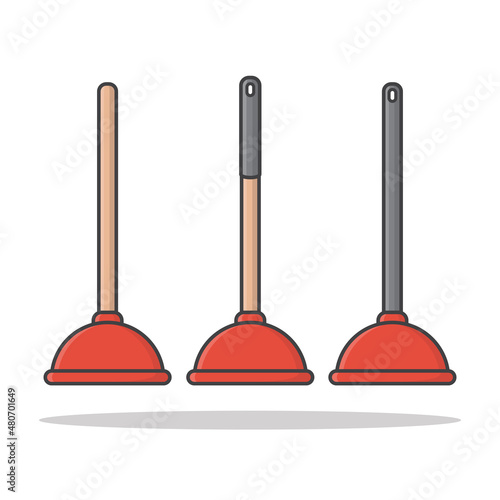 Plunger Vector Icon Illustration. Rubber Plunger For Cleaning Toilet. Red Toilet Plunger Flat Icon