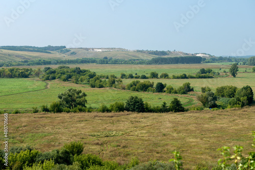 Aerial view of the plain and white chalk hills of the Voronezh Belogorie © Konstantin