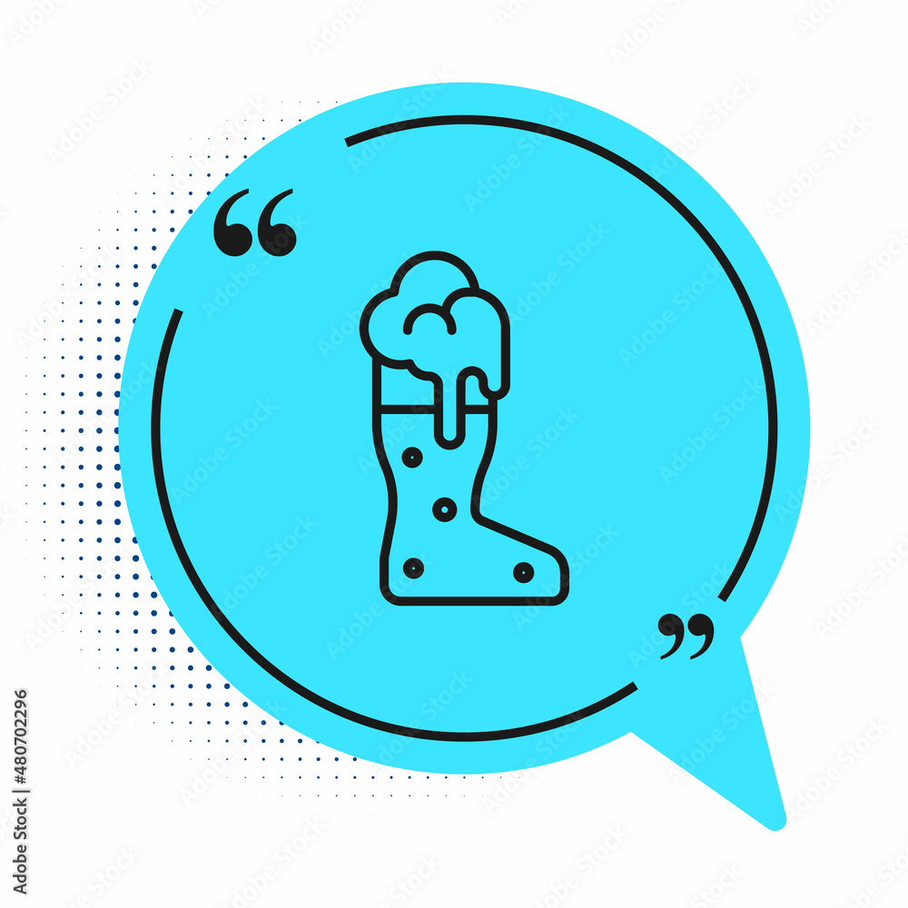 Black line Boot beer glass icon isolated on white background. Blue speech bubble symbol. Vector Black line Boot beer glass icon isolated on white background. Blue speech bubble symbol. Vector