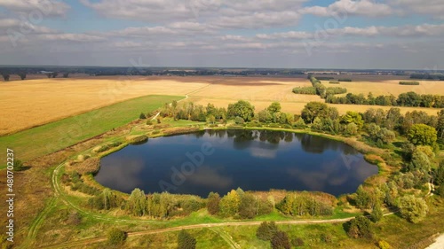 Wallpaper Mural Aerial view of the picturesque round lake on a sunny autumn day. Torontodigital.ca