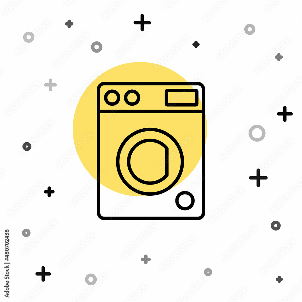 Black line Washer icon isolated on white background. Washing machine icon. Clothes washer - laundry machine. Home appliance symbol. Random dynamic shapes. Vector Black line Washer icon isolated on white background. Washing machine icon. Clothes washer - laundry machine. Home appliance symbol. Random dynamic shapes. Vector