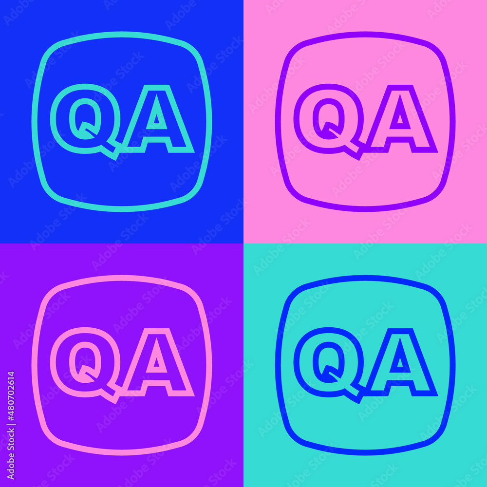 Pop art line Speech bubbles with Question and Answer icon isolated on color background. Q and A symbol. FAQ sign. Chat speech bubble and chart. Vector Pop art line Speech bubbles with Question and Answer icon isolated on color background. Q and A symbol. FAQ sign. Chat speech bubble and chart. Vector