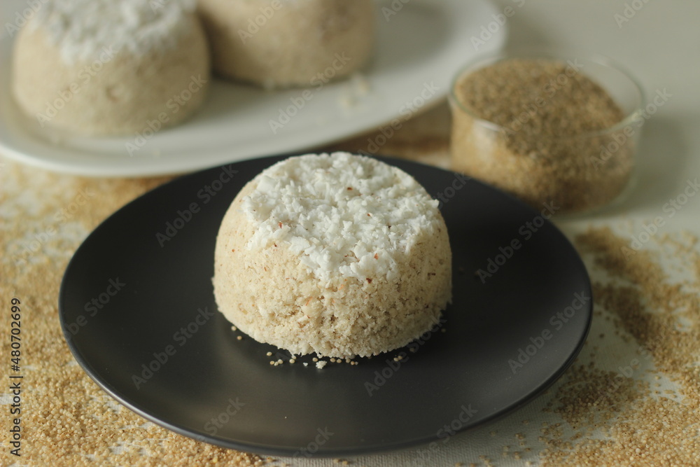 Steamed barnyard millet flour cake or barnyard millet puttu. A variety