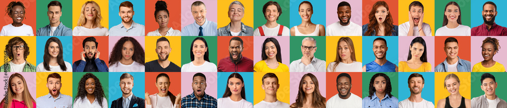 Composite collage of diverse people expressing different emotions, panorama Composite collage of diverse people expressing different emotions, panorama