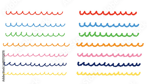 Colorful lines drawn with crayons. Vector brush stroke illustration set.